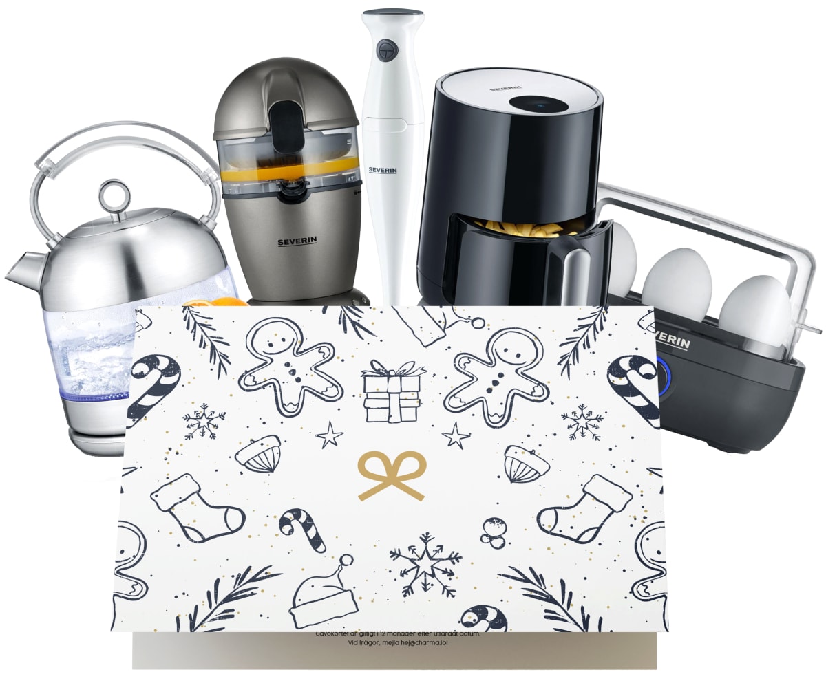 Ett urval av produkter från Severin som finns i Charmas gåvosortiment,