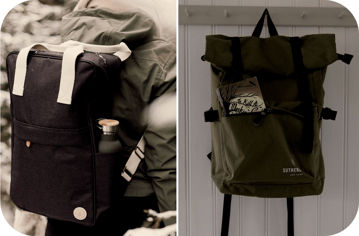 Ryggsäck från Vinga och vandringsryggsäck från Sutherland & Sons.