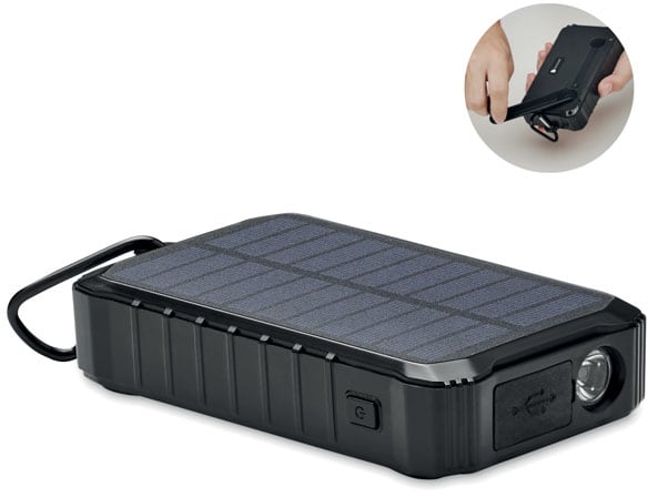 Powerbank 8000 mAh - med handvev och solcell med logotyp, Företagsgåvor