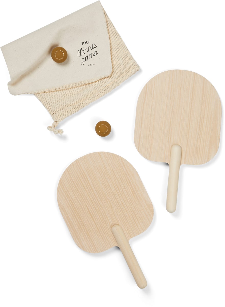 Miro strandtennisspel i plywood med logotyp, Företagsgåvor