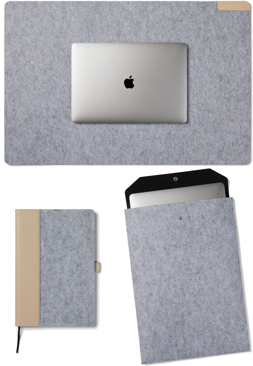 GSR-återvunnen 17" laptopfodral, anteckningsbok och skrivbordsunderlägg med logotyp, Företagsgåvor