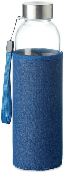 Glasflaska i jeansfodral 500 ml med logotyp, Företagsgåvor