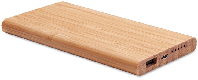 Powerbank Qi Bambu 6000mAh med logotyp, Företagsgåvor