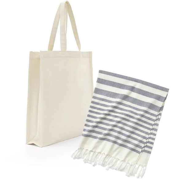Tote Bag i ekologisk bomull & Hamamhandduk med logotyp, Företagsgåvor