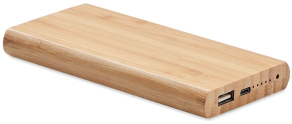 6000 mAh Powerbank i bambu med logotyp, Företagsgåvor