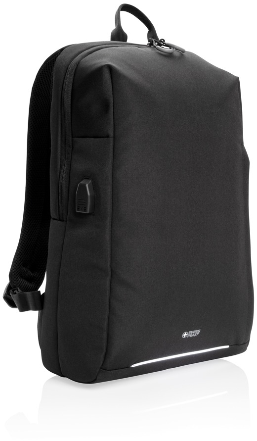 Swiss Peak AWARE RFID och USB A laptopryggsäck med logotyp, Företagsgåvor