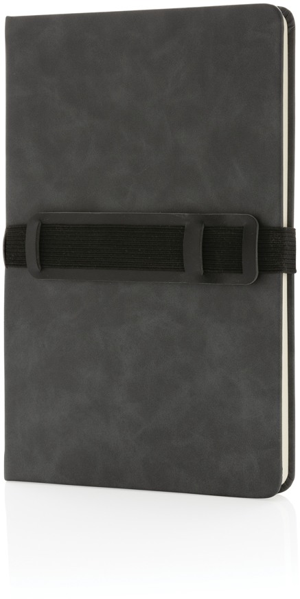 A5 hardcover PU anteckningsbok med mobil och-pennhållare med logotyp, Företagsgåvor
