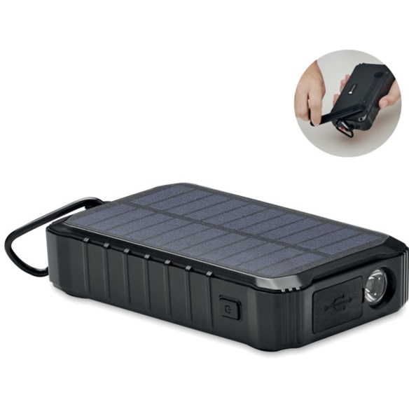 Powerbank 8000 mAh - med handvev och solcell med logotyp, Företagsgåvor