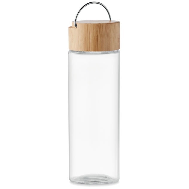 Glasflaska med bambulock 500ml med logotyp, Företagsgåvor