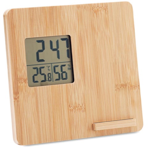 Väderstation i bambu med logotyp, Företagsgåvor