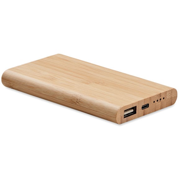 4000 mAh Powerbank i bambu med logotyp, Företagsgåvor