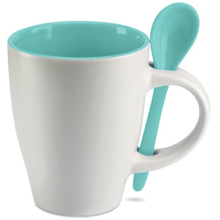 Keramik kaffemugg med sked med logotyp, Företagsgåvor