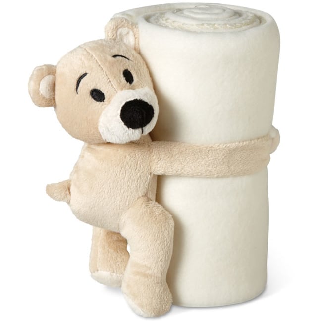 Fleece-filt med en nalle på med logotyp, Företagsgåvor