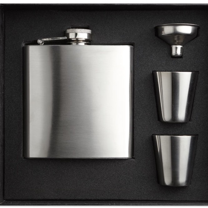 Slim hip flaska med 2 st koppar med logotyp, Företagsgåvor