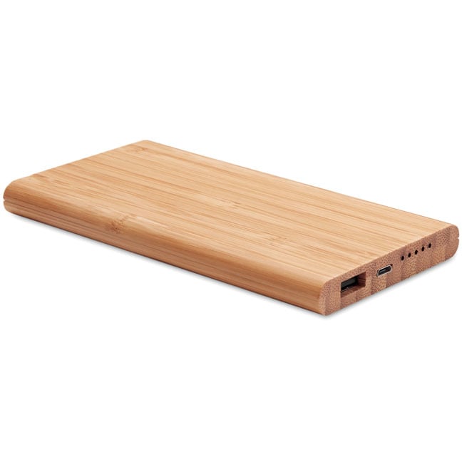 Powerbank Qi Bambu 6000mAh med logotyp, Företagsgåvor