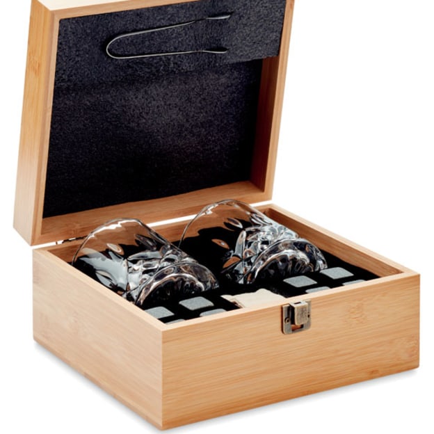 Whiskeyset i bambulåda med logotyp, Företagsgåvor