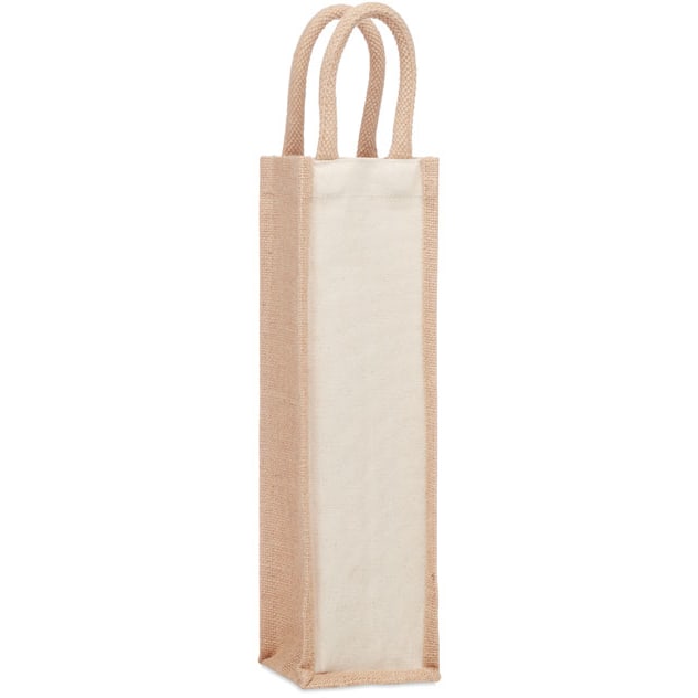 Presentpåse 1 flaska i jute med logotyp, Företagsgåvor