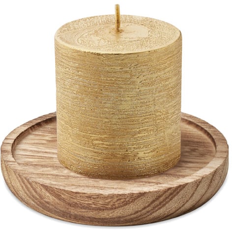 Ljus med vaniljdoft träfot med logotyp, Företagsgåvor