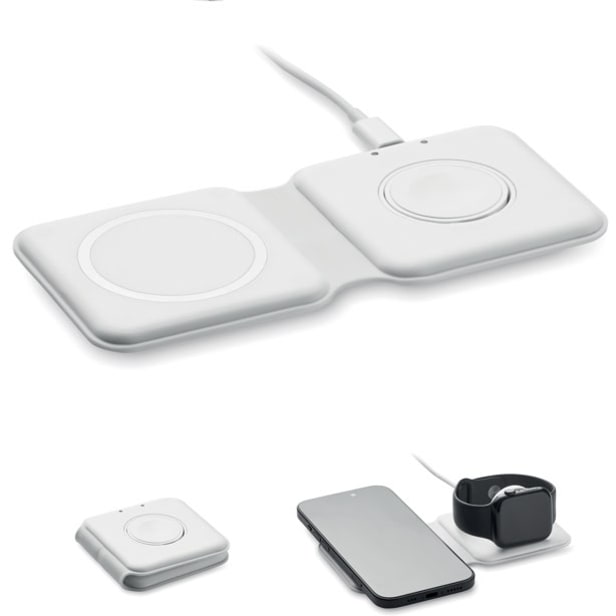 2 i 1 hopfällbar laddare 15W med logotyp, Företagsgåvor