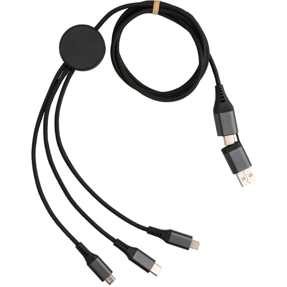 Terra 120cm 6-i-1 kabel i RCS återvunnen aluminium med logotyp, Företagsgåvor