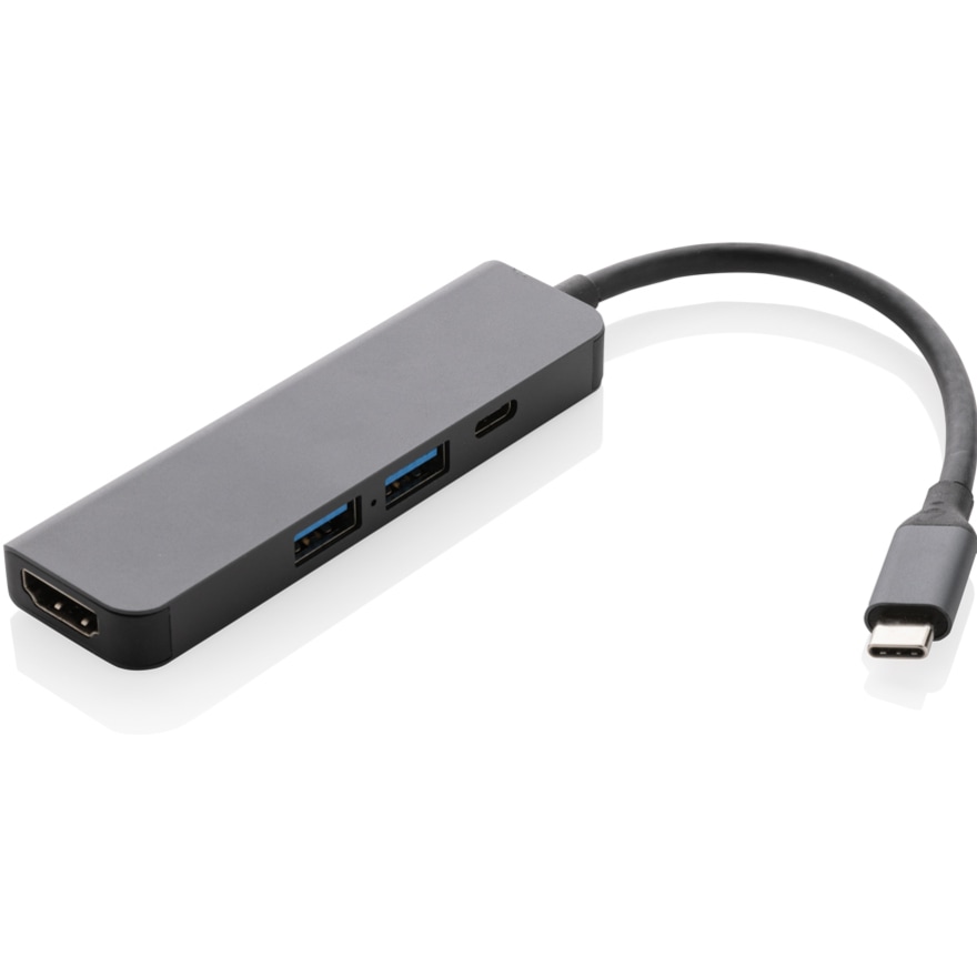 Terra hub med HDMI input i RCS återvunnen aluminium med logotyp, Företagsgåvor