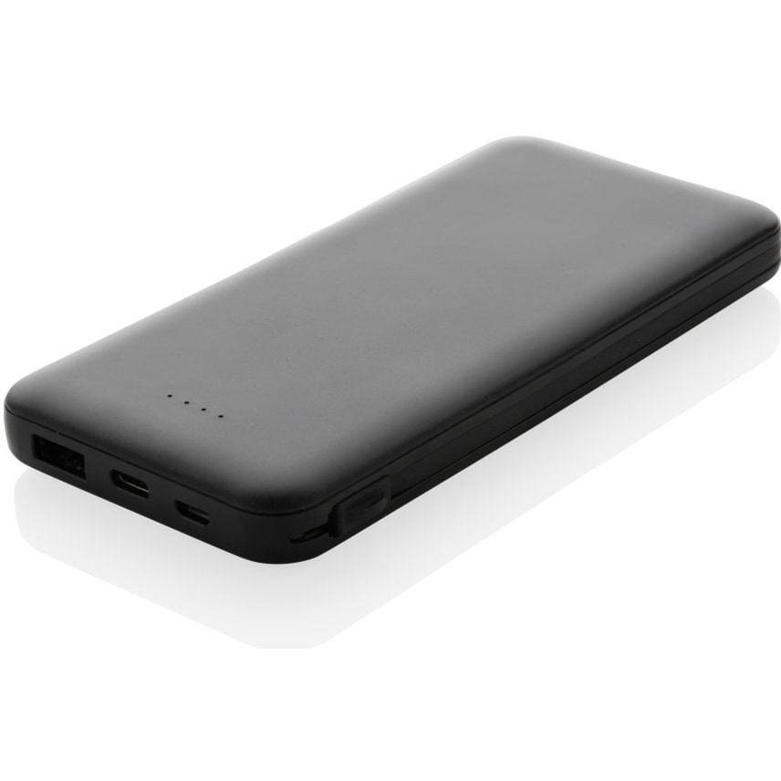Lockhart 10.000mAh powerbank, integrerade kablar, RCS plast med logotyp, Företagsgåvor