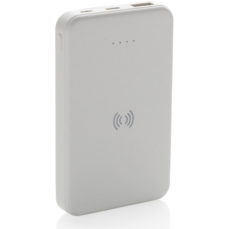 5.000 mAh trådlös powerbank i RCS återvunnen plast med logotyp, Företagsgåvor