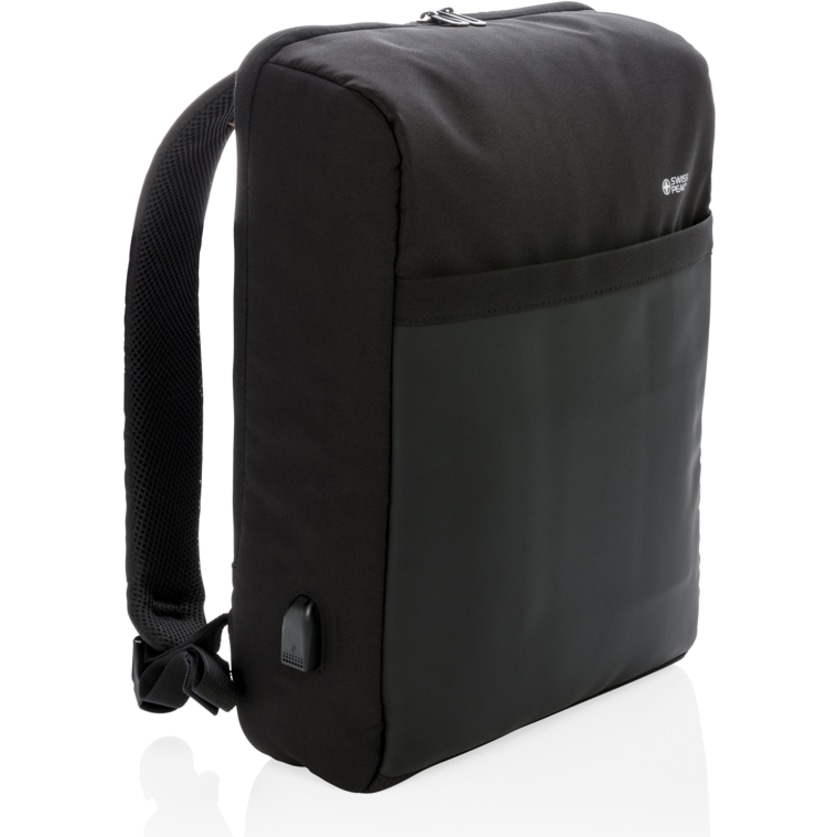 Swiss Peak 15" stöldskyddad RFID & USB-ryggsäck, PVC-fri med logotyp, Företagsgåvor