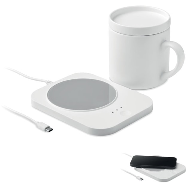 Trådlös laddare/muggvärmare med logotyp, Företagsgåvor